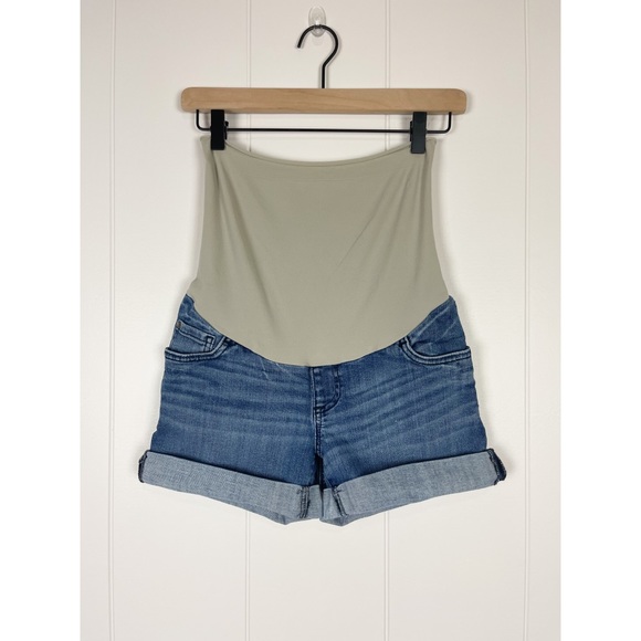 Indigo Blue | Maternity Rolled Hem Denim Shorts - Picture 1 of 6